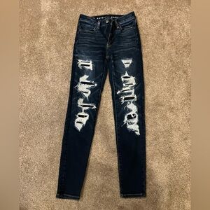 American Eagle Outfitters Dark Blue Distressed Skinny Jeans